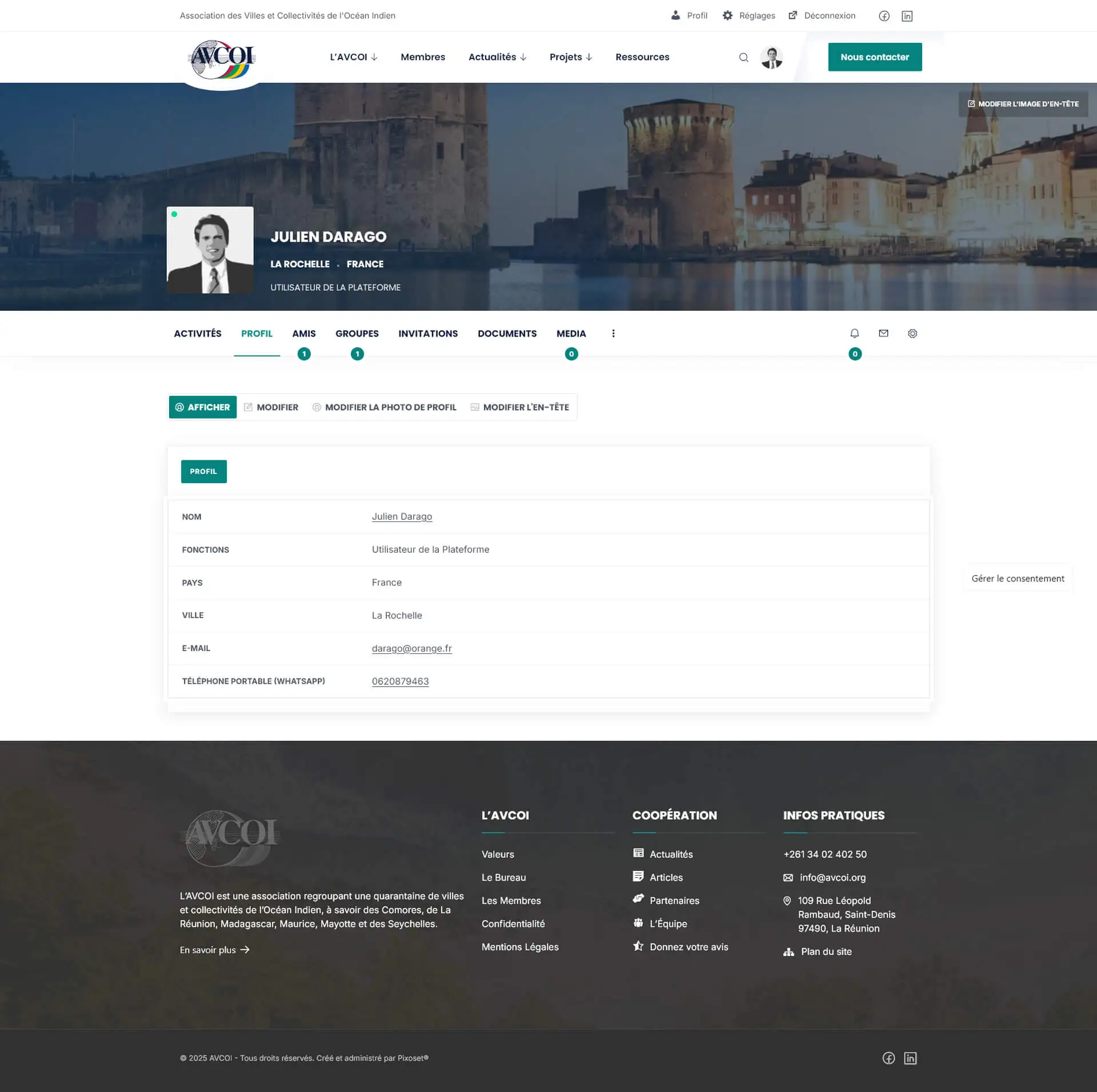 Page Profil de la Plateforme
